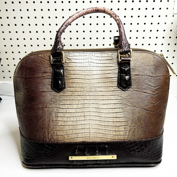 Brahmin | Vivian Sable Pennfield Ombré Pearlescent Leather Satchel Handbag - Picture 1 of 9